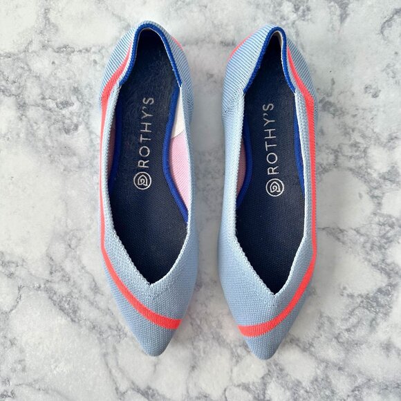 Rothy's The Point Soft Blue Orange Line Ballet Flats - Picture 3 of 12